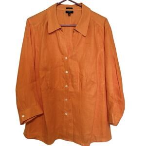 Talbots Pure Irish Linen Orange Long Sleeve Button up Women's Top 14